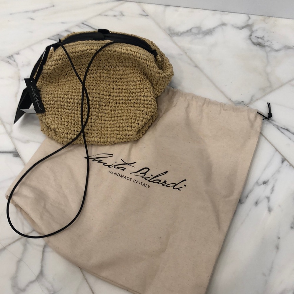 NWT Anita Bilardi Oxyd Bottega raffia leather trim crossbody bag - 036 Natural
